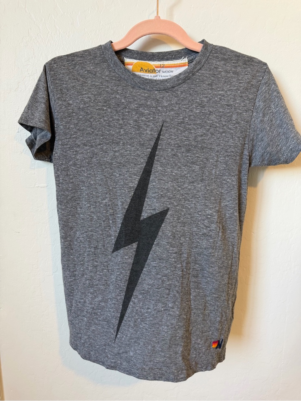 Aviator Nation Lightning Bolt Graphic T-Shirt Gray Size 12